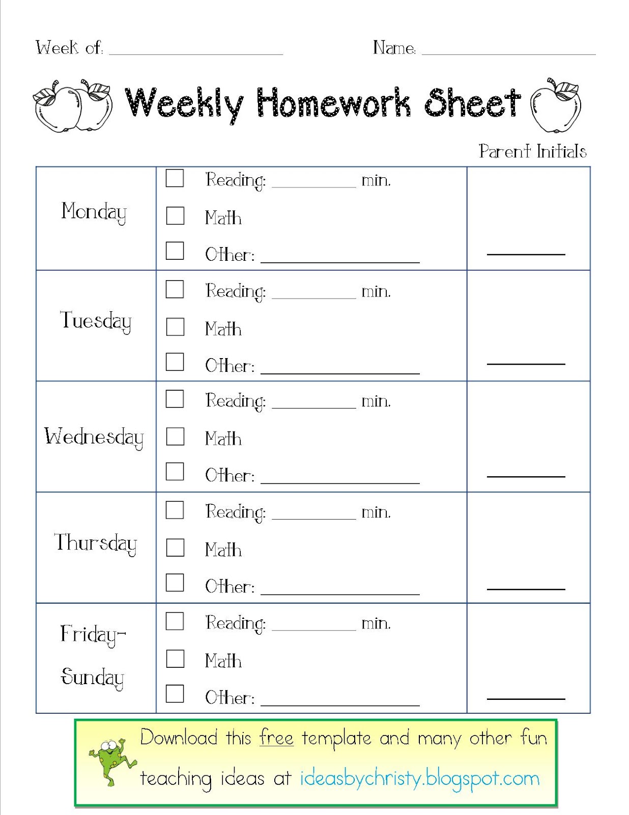 Free homework logs